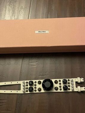 miu miu spike crystal punk bondage bracelet